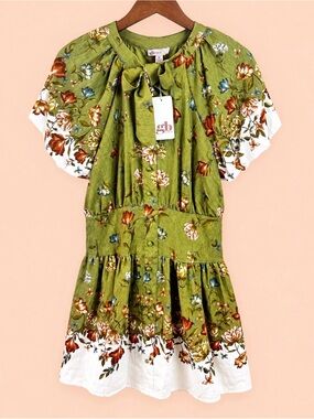 GB Girls Floral Tie Neck Flutter Sleeve Dress Juniors XL NWT